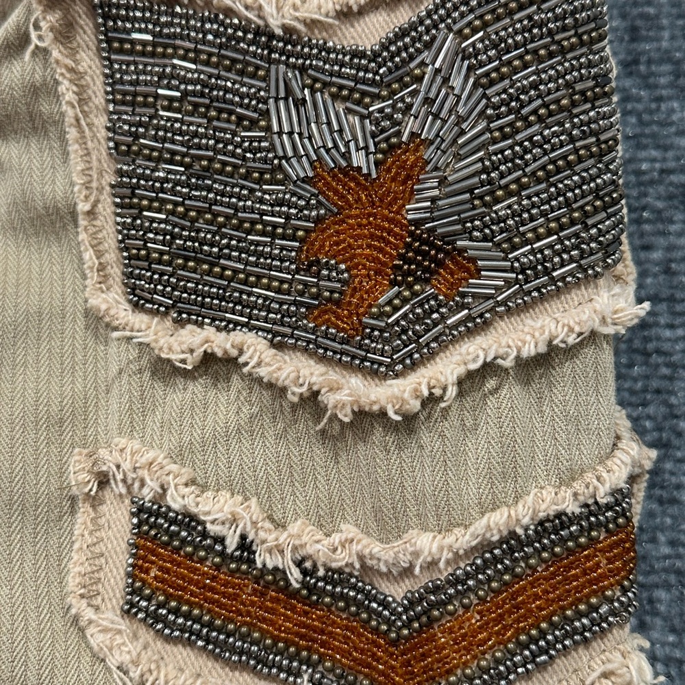 Free People embellished military jacket size SMALL distressed beaded shacket - Picture 4 of 12
